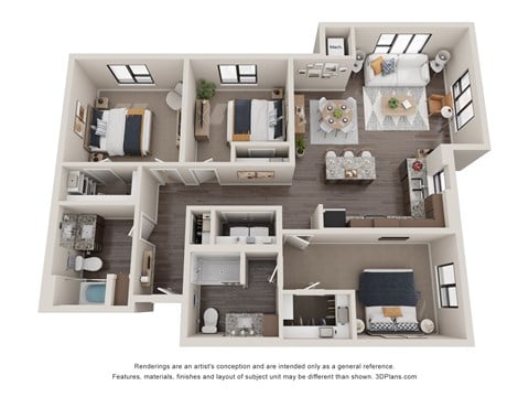 Floor plan for 3 beds, 2 baths, 1331 sqft